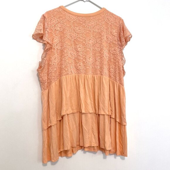 TORRID 3 Plus Size Super Soft V-Neck Lace Bodice Tiered Babydoll Top Peach Boho - Picture 12 of 16